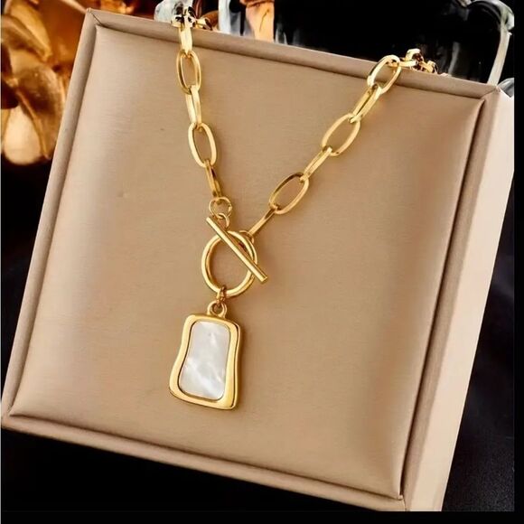 Stainless Steel Plated Golden Opal Chain Necklace - Picture 1 of 4